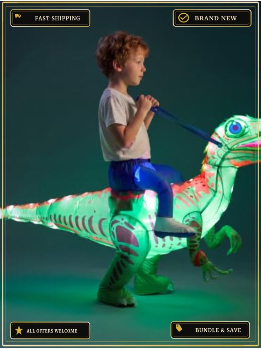 Kids Halloween Light Up Inflatable Dinosaur Costume with LED Pump
